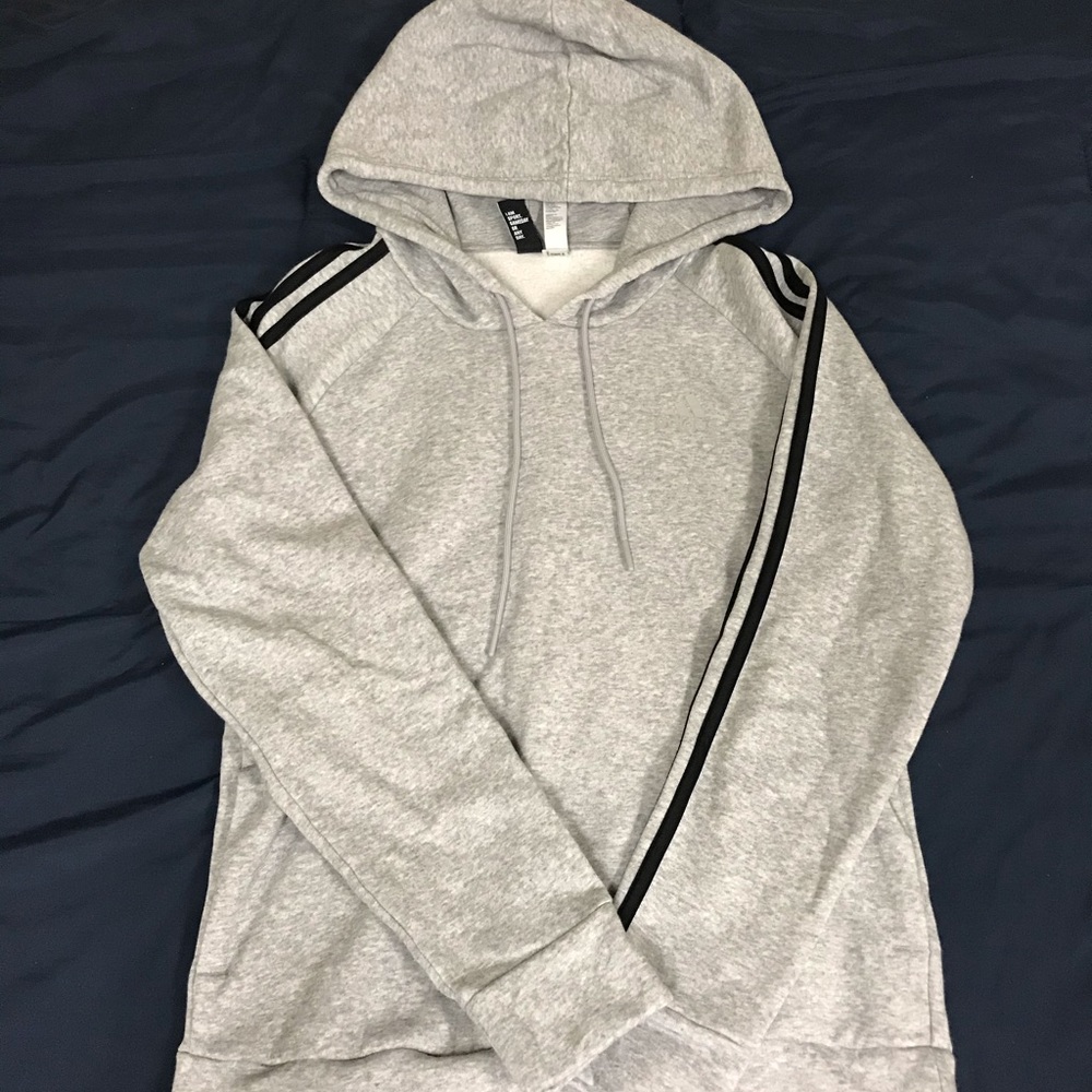 Adidas Gray Hoodie w/ 3 Black Stripes On Sleeve
